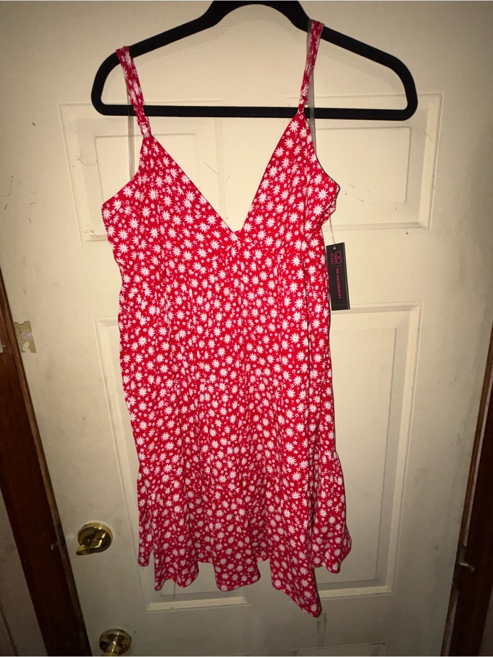 No Boundaries Red Floral Sundress with White Daisy Print